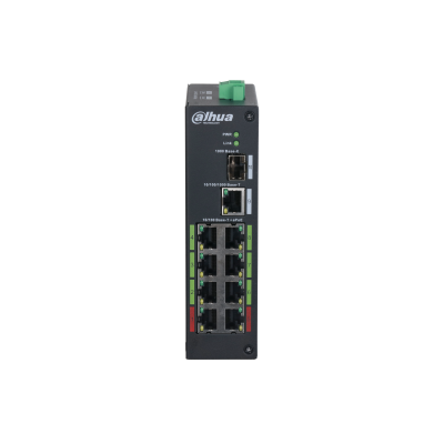 8-портовый неуправляемый коммутатор с ePoE, Порты: 8 RJ45 10/100/1000Мбит/с PoE/PoE+/Hi-PoE 1 RJ45 10/100/1000Мбит/с uplink 1 SFP 100/1000Мбит/с uplink; мощность PoE: порты 1 и 5 до 60Вт порты 24 и 68 до 30Вт суммарно до 120Вт; питание: 4857В DC Dahua DH-