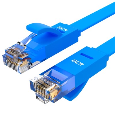 GCR Патч-корд PROF плоский прямой 0.15m, UTP медь кат.6, синий, 30 AWG, GCR-LNC621-0.15m ethernet high speed 10 Гбит/с, RJ45, T568B Greenconnect GCR-LNC621-0.15m