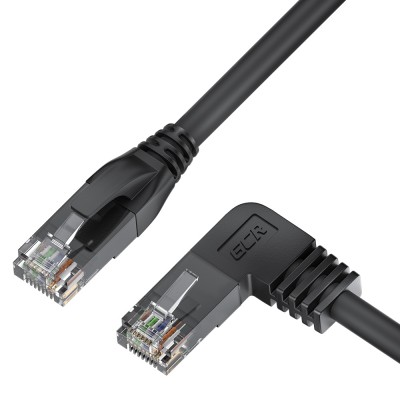 GCR Патч-корд прямой 0.5m UTP кат.5e, черный, левый угол, литой, ethernet high speed, RJ45, T568B, GCR-53149 Greenconnect RJ45(m) - RJ45(m) Cat. 5e 0.5м чёрный