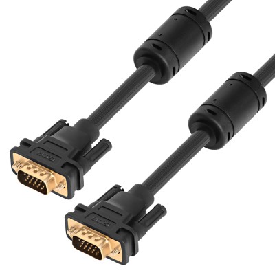 GCR Кабель PROF SVGA 1.0m чёрный, GOLD, ферритовые кольца, OD8.0mm, 15M / 15M Premium, 28/28 AWG, двойной экран Greenconnect GCR-VM2VM2-1.0m