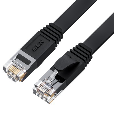 GCR Патч-корд PROF плоский прямой 0.15m, UTP медь кат.6, черный, 30 AWG, ethernet high speed 10 Гбит/с, RJ45, T568B Greenconnect GCR-52684