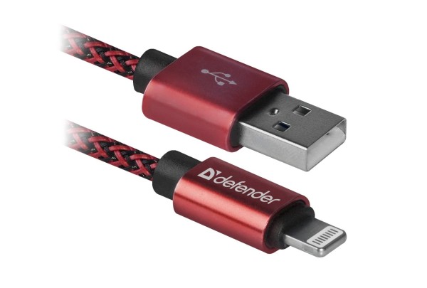 Defender Кабель USB2.0 Красный, AM-LightningM,1m,2.1А,