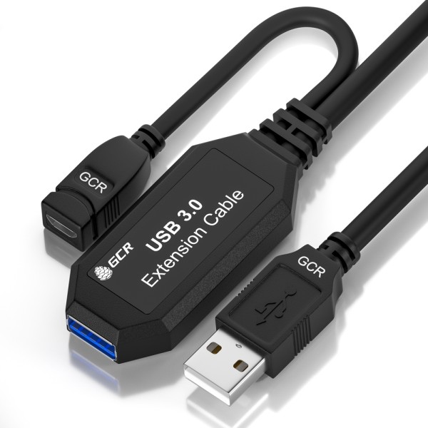 GCR Удлинитель активный 7.5m USB 3.0, AM/AF, черный, с усилителем сигнала, доп.питание micro, GCR-51924 Greenconnect  USB 3.2 Type-AM - microUSB 2.0 (f),USB 3.2 Type-AF 7.5м