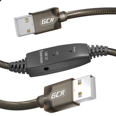 GCR Кабель активный 10.0m USB 2.0, AM/AM, черно-прозрачный, с усилителем сигнала, разъём для доп.питания, 24/22 AWG, GCR-53788 GreenConnect GCR-53788