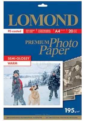 Фотобумага ПРЕМИУМ для стр.печати LOMOND А4, 195 г/м2 односторонняя Warm Semi- Glossy (20л)